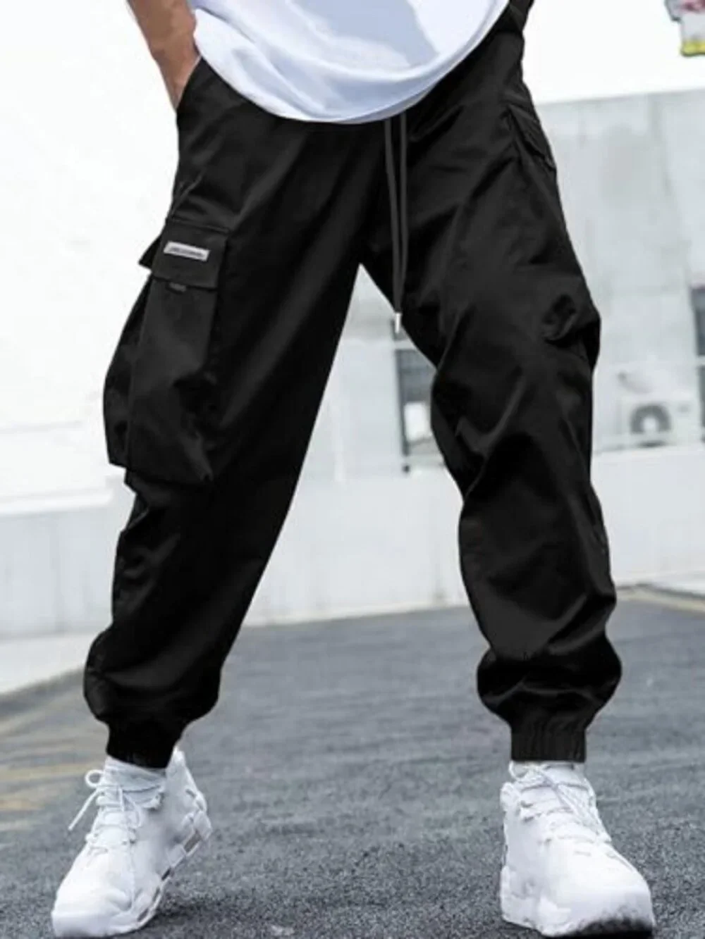 Techwear Cargo Joggers Pants Elastic Waist Drawstring Flap Pockets